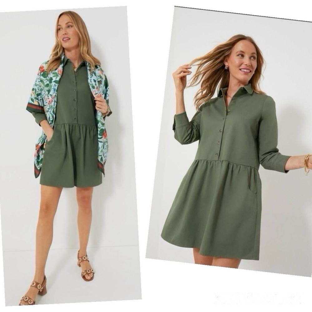 Tuckernuck Stretch Twill Hayes Shirt Dress 100% Cotton Jade Green Size Medium